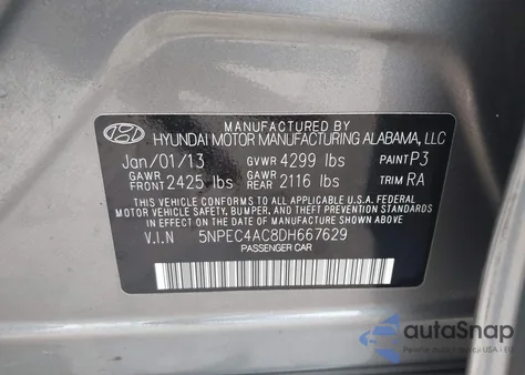 2013 Hyundai Sonata Se из США, поврежденный, VIN 5NPEC4AC8DH667629